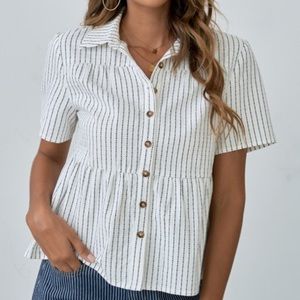 NWT Short Sleeve collared buttoned striped 
Top